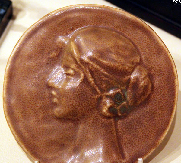 Portrait relief of Ann Van Briggle 1902 by Van Briggle Pottery at Colorado Springs Pioneers Museum. Colorado Springs, CO.
