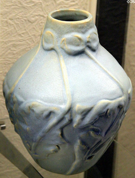 Ceramic vase with flowers by Van Briggle Pottery at Colorado Springs Pioneers Museum. Colorado Springs, CO.