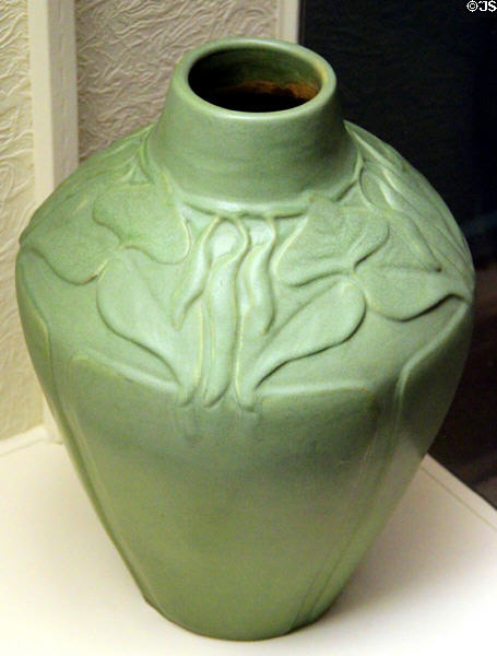 Ceramic vase with flowers by Van Briggle Pottery at Colorado Springs Pioneers Museum. Colorado Springs, CO.