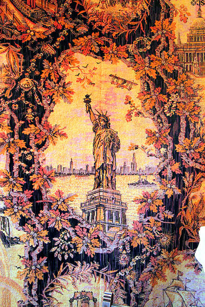 Carpet details with Statue of Liberty & early biplane at Miramont Castle. Manitou Springs, CO.