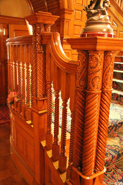 Entrance hall stairway banister details at Rosemount House Museum. Pueblo, CO.