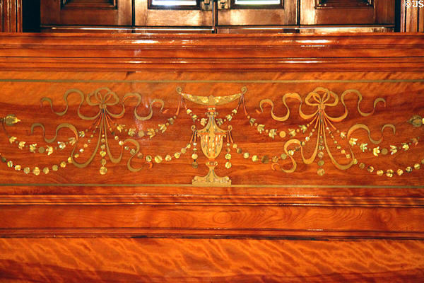 Inlaid headboard at Rosemount House Museum. Pueblo, CO.