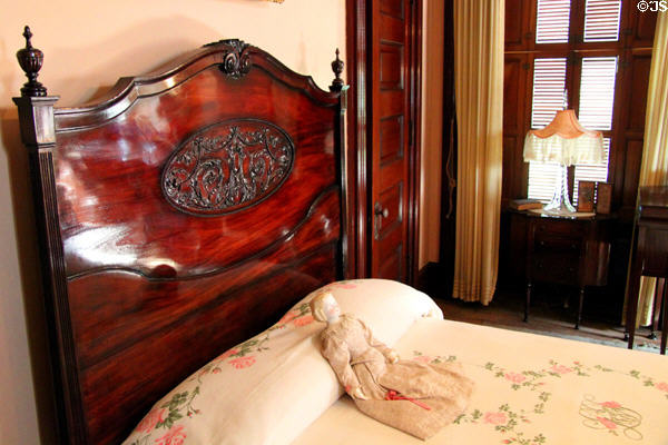 Carved wooden headboard at Rosemount House Museum. Pueblo, CO.