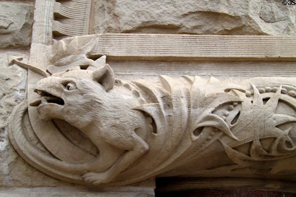 Carving detail of First National Bank. Trinidad, CO.