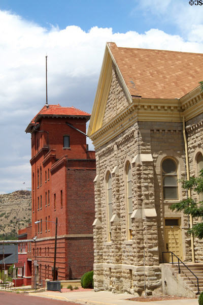Schneider Brewery (1888) ( 240 North Convent St.) & Holy Trinity Church (1885). Trinidad, CO.