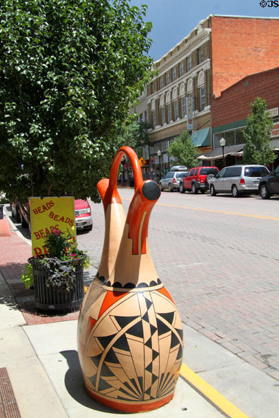 Large Navaho wedding jar sculpture decorates Main St. Trinidad, CO.