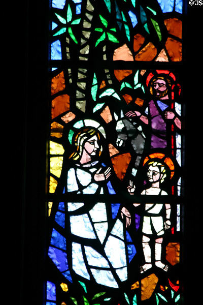 Flight into Egypt stained glass of St Joseph Cathedral. Hartford, CT.