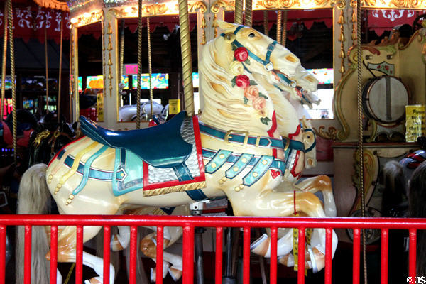 Flowered horses at Bushnell Park Carousel. Hartford, CT.