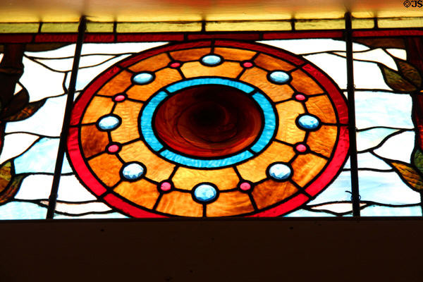 Stained glass windows surrounding front door of Isham-Terry House Museum. Hartford, CT.