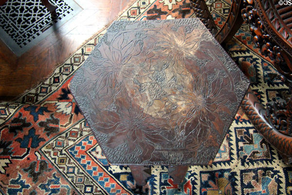 Embossed hexagonal side table at Isham-Terry House Museum. Hartford, CT.