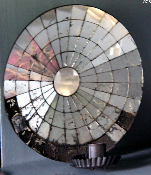 Tin reflective mirror candle holder at Nathan Hale Homestead Museum. Coventry, CT.