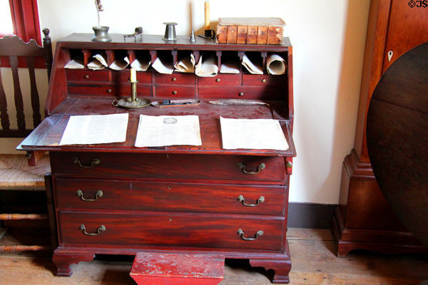 Drop-front desk with cubby holes at Noah Webster House. West Hartford, CT.