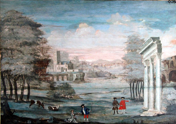 Romantic painting on wood of fireplace in parlor at Phelps-Hathaway House. Suffield, CT.