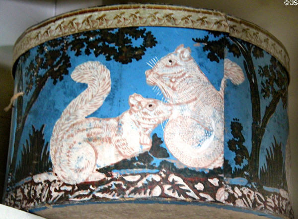 Antique hatbox with squirrels at Phelps-Hathaway House. Suffield, CT.