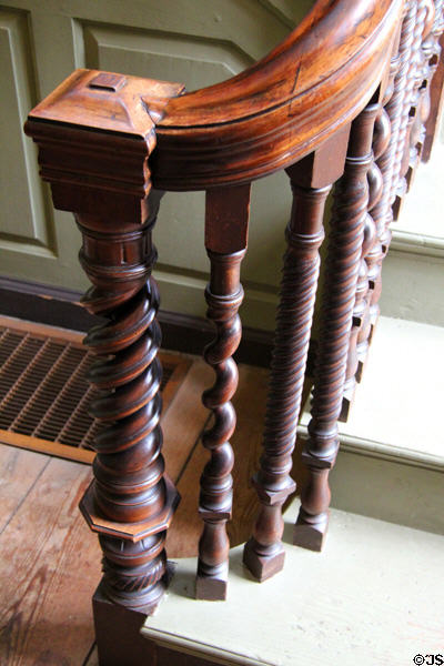 Stairway banister & newel post at Silas Deane House. Wethersfield, CT.