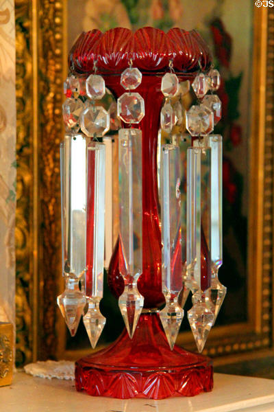 Luster with red pressed glass center column at Hurlbut-Dunham House. Wethersfield, CT.