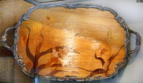 Art Nouveau tray with wood inlay at Gillette Castle State Park. East Haddam, CT.