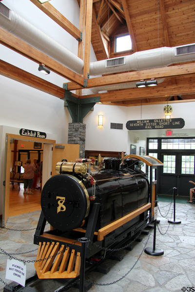 Scale Seventh Sister steam locomotive which carried passengers on Gillette's estate in welcome center at Gillette Castle State Park. East Haddam, CT.