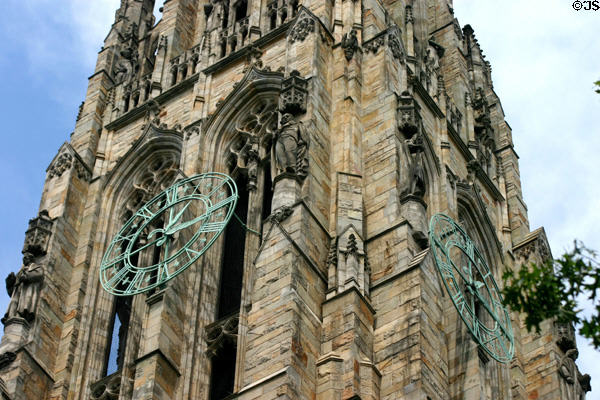 Detail of clock level of Harkness Tower. New Haven, CT.
