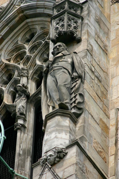 Sculpted figure of Harkness Tower. New Haven, CT.