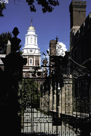 Pieson Gate & tower of Davenport College on Yale Campus. New Haven, CT.