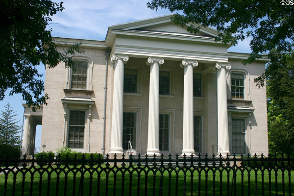 Skinner & Trowbridge House (1839) (46 Hillhouse Ave.) on Yale Campus. New Haven, CT. Style: Greek Revival. Architect: Alexander Jackson Davis of Town and Davis.