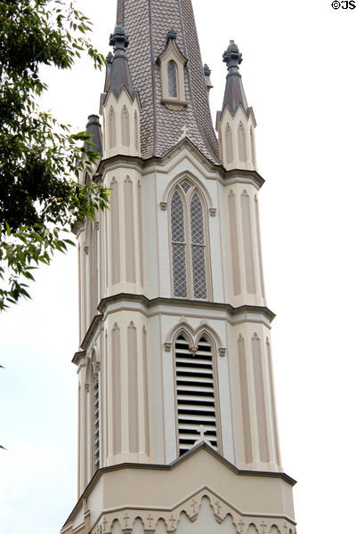 Gothic Revival spire details of Trinity Episcopal Church. Southport, CT.