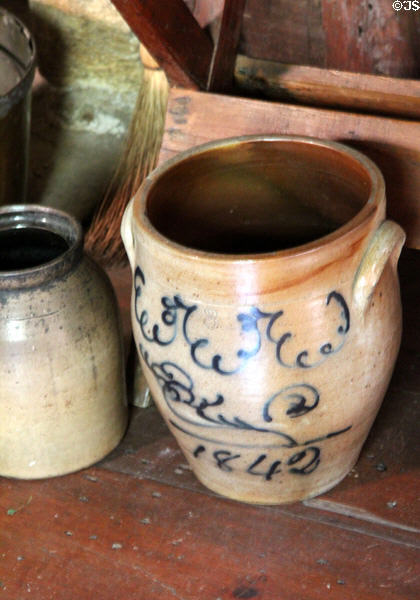 Stoneware crock (1842) at Denison Homestead Museum. Stonington, CT.