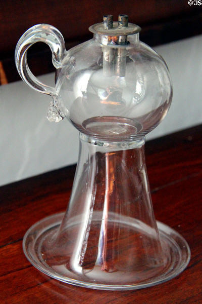Glass whale oil lamp at Denison Homestead Museum. Stonington, CT.