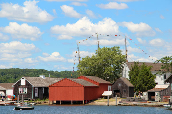 Waterfront heritage buildings at Mystic Seaport. Mystic, CT.