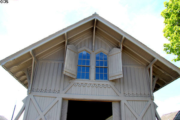 Carpenter Gothic details of New Shoreham Life Saving Station (1874) at Mystic Seaport. Mystic, CT.