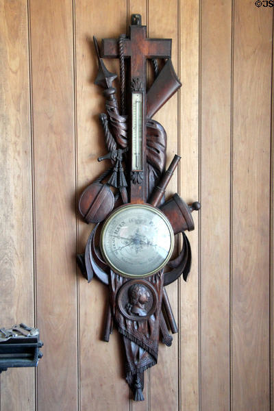 Carved barometer at Mystic Seaport. Mystic, CT.