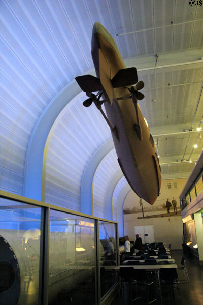 Sub model hung in building of Submarine Force Museum. Groton, CT.