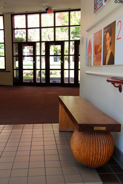 Sculpted visitor's bench in lobby at Mattatuck Museum. Waterbury, CT.