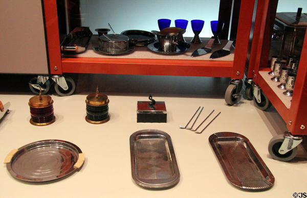 Art Deco metal tableware collection ( 1930s) by Chase Co. of Waterbury, CT at Mattatuck Museum. Waterbury, CT.