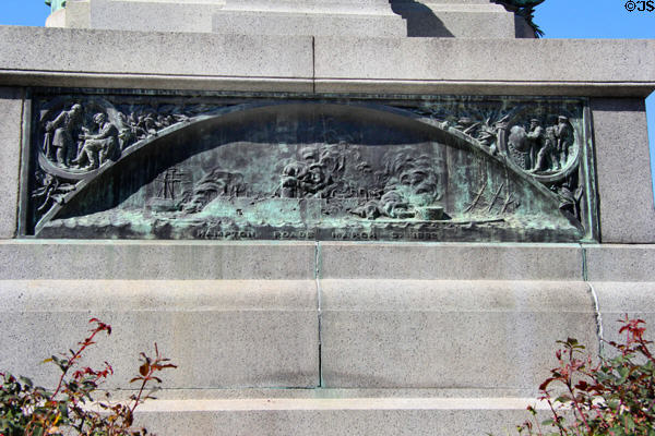 Frieze showing Hampton Roads naval battle of March 9, 1862 Waterbury Soldiers Monument. Waterbury, CT.