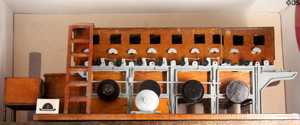 Model of hat shop blower to clean & separate fur fibers at Danbury Museum & Historical Society. Danbury, CT.