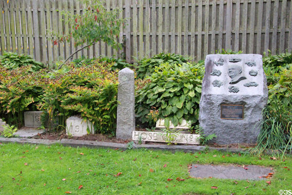 Collection of stone pieces taken from demolished heritage buildings at Danbury Museum & Historical Society. Danbury, CT.