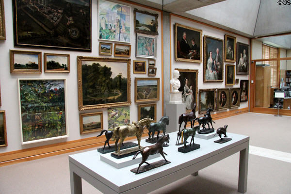 Array of paintings & sculptures in Long Gallery at Yale Center for British Art. New Haven, CT.