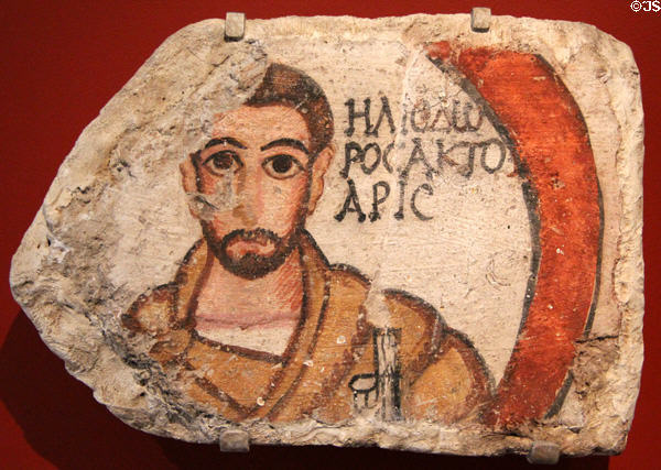 Greek-Roman clay ceiling tile with Heliodoros, an Actuarius (c200-256) from Dura-Europos on Euphrates River at Yale University Art Gallery. New Haven, CT.