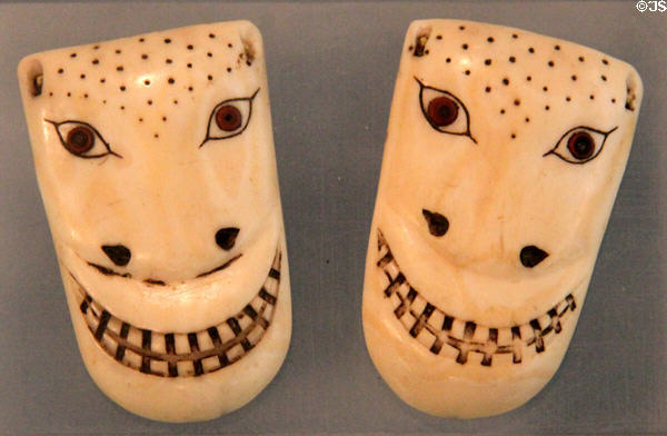 Inuit walrus-ivory carvings of polar bears at Yale Peabody Museum. New Haven, CT.
