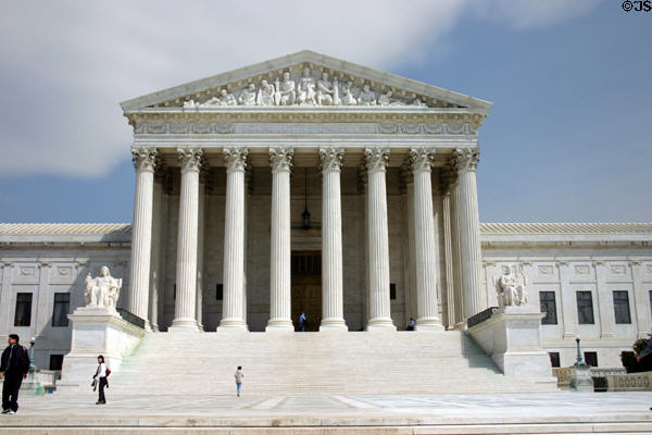 Supreme Court of the United States building (1935) including sculptures by James Earle Fraser, Herman A. MacNeil & Robert Aitken. Washington, DC. Architect: Cass Gilbert, Jr. & John R. Rockart.