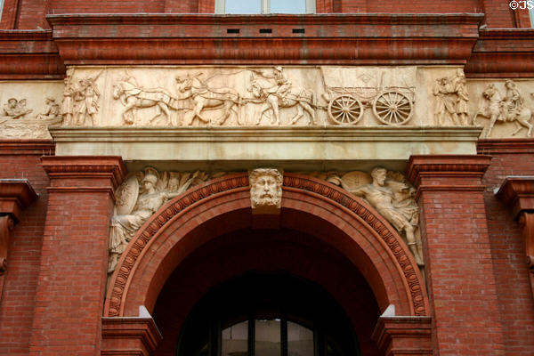 Pension Building (1885) was built to serve veterans of U.S. Civil War so frieze features military scenes. Washington, DC.