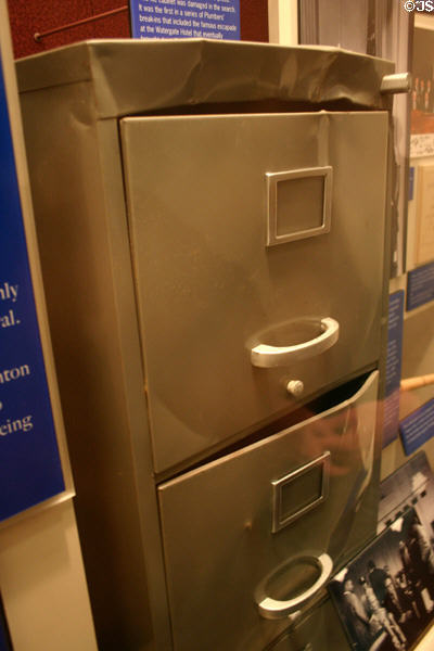 Filing cabinet broken open during a break-in by Nixon Administration "Plumbers" seeking to discredit Daniel Ellsberg by stealing files from his psychiatrist in American History Museum. Washington, DC.