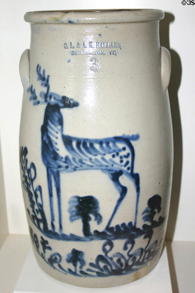Salt glaze churn O.L. & A.K Ballard of Burlington, VT (c1856-67) in American History Museum. Washington, DC.