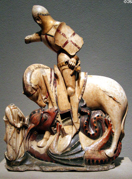 St George & the Dragon alabaster sculpture (c1375-1420) from England at National Gallery of Art. Washington, DC.