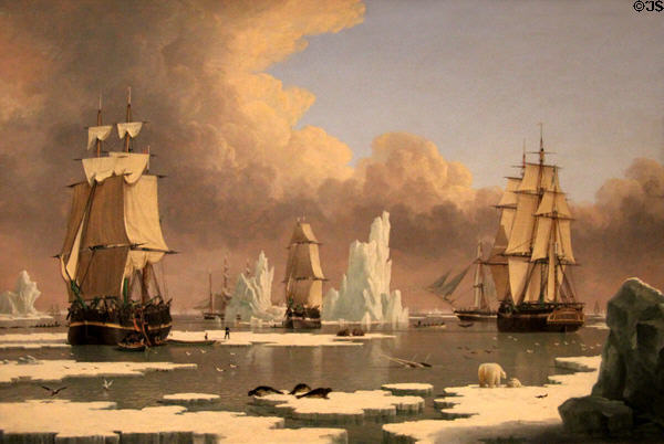 Northern Whale Fishery: ships Swan & Isabella painting (c1840) by John Ward of Hull at National Gallery of Art. Washington, DC.