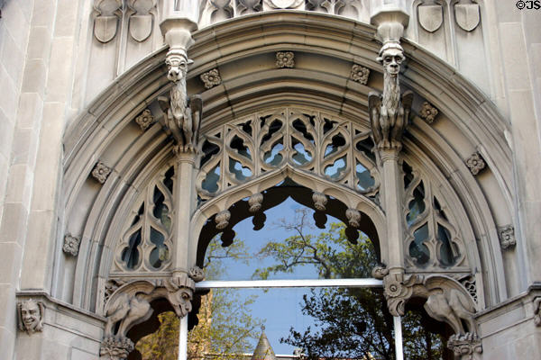 Gargoyles on Chastelton apartment building (1701 16th St. NW). Washington, DC. Style: Gothic revival.