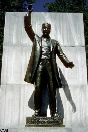 Teddy Roosevelt Memorial (1932) (Roosevelt Island in Potomac River south of Key Bridge). Washington, DC. Architect: Eric Gugler & Paul Manship. On National Register.