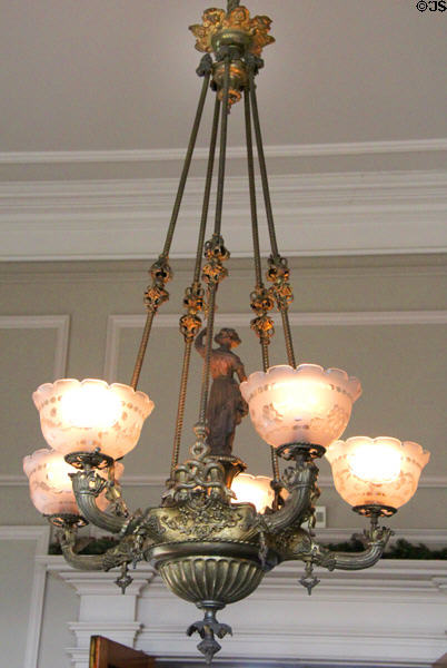 Gas lamp in central hall at Tudor Place. Washington, DC.